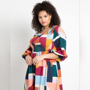 NWT Eloquii Off The Shoulder Smocked Bodice Dress